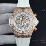 Iced Out Hublot Big Bang Unico Replica Watch Swiss 7750 White Skeleton Dial